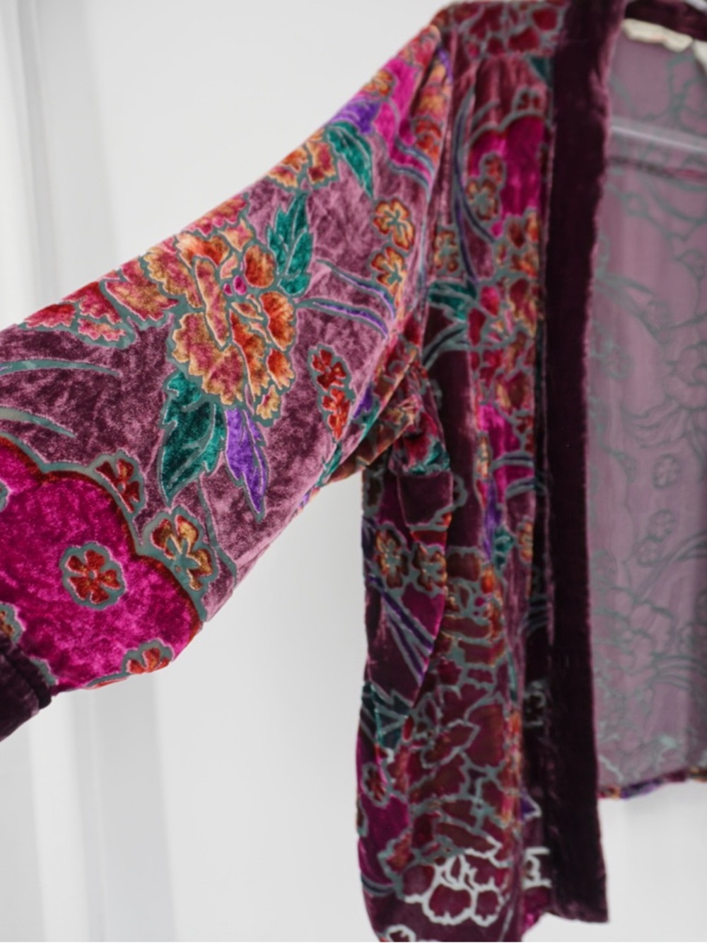 French Laundry Floral Burnout Velvet Long Sleeve Open Front Kimono 2X silk blend - Picture 6 of 10